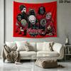 Slipknot Cartoon Masked Members Tapestry, Red Background Band Portrait Wall Hanging for Rock Fans