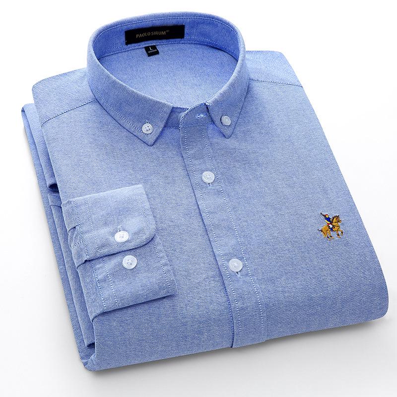 European and American Style Men's Spring Autumn Top Solid Long Sleeve T-shirt Embroidered Turn Down Collar Cotton Shirt