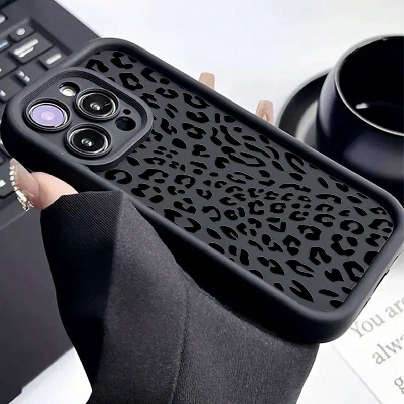 Black Leopard Print Phone Case For iPhone 16 15 14 13 12 11 Pro Max XS Max 7 8 Plus XS X SE 2020 13promax Soft Shockproof Bumper Phone Back Case Cover