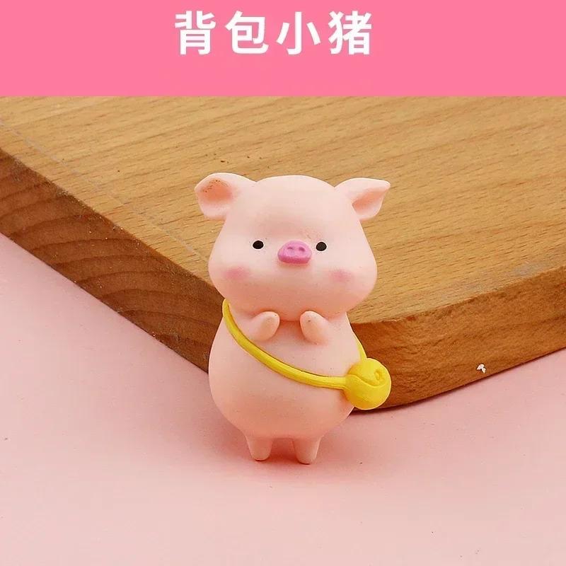 Cute Cartoon Pink Pig Figurine Miniaturas Ornament Resin Piggy Statue Collection Toy Fairy Garden Mini Miniatures