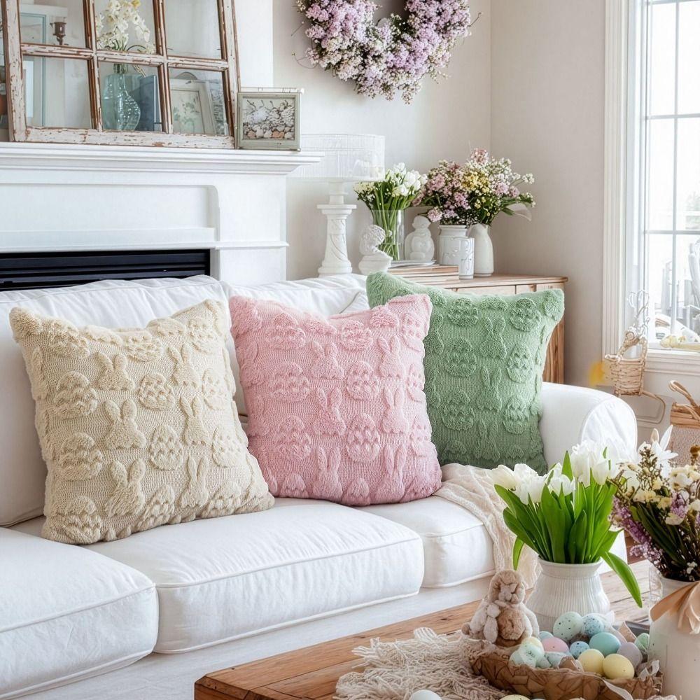 Cartoon Easter Rabbit Pillow Cover Square Throw Pillow Cover Decorative Pillowslip  Couch Decor