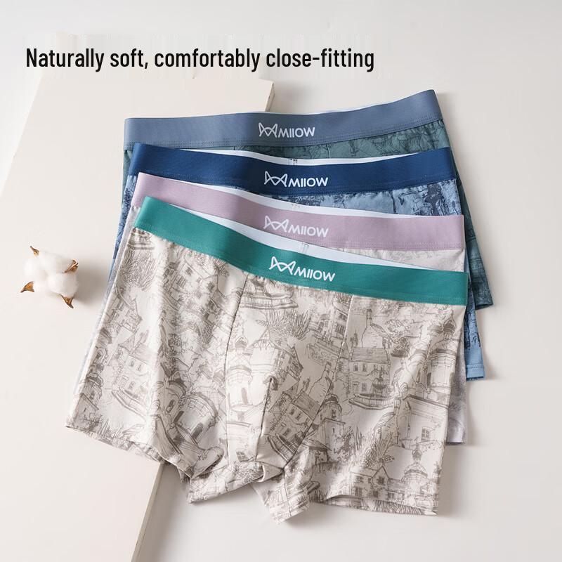MIIOW Men's Ink Wash Print Antibacterial Cotton Underwear 4-Pack