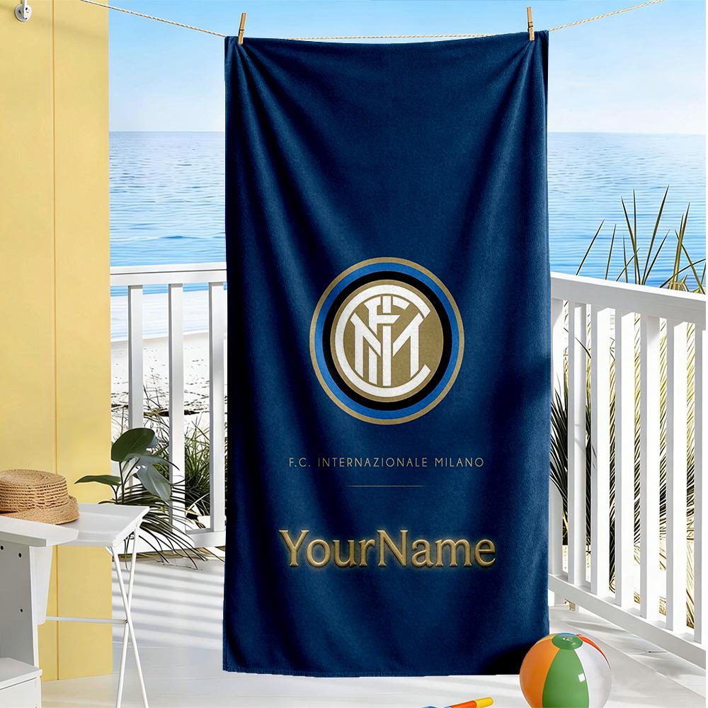 Inter Milan Customize Your Name Beach Towel Super Soft & Absorbent Ideal for Travel Outdoor Swim Pool Yoga Surf Camping Hiking Gym Gift Holiday