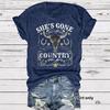 Damen Kurzarm-T-Shirt She's Gone Country Bullenschädel mit Sternen Design Westlicher Cowboy Grafik-T-Shirt
