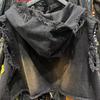 Damen Frühling und Herbst Vintage-inspirierte Patchwork-Denim-Weste Patchwork und Used-Look, Kurz geschnittenes Kapuzentop