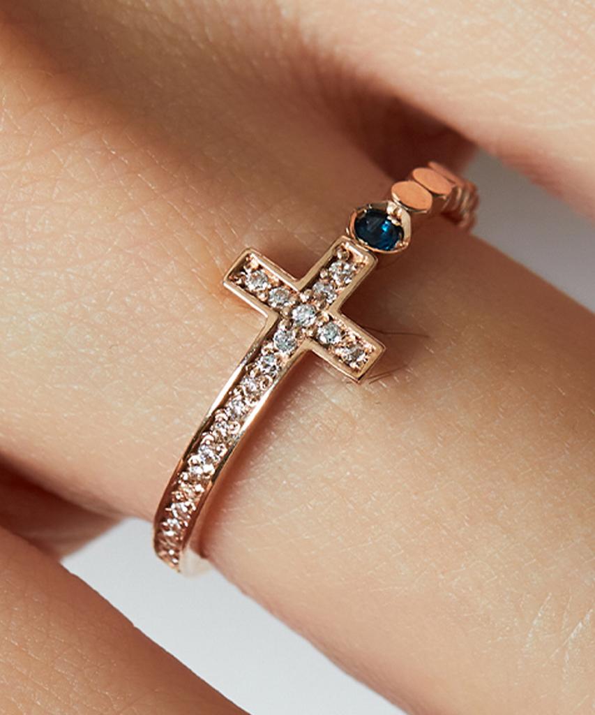 Helene Jewelry 14K 18K Halo Cross Cubic Miss Ring Gold Ring