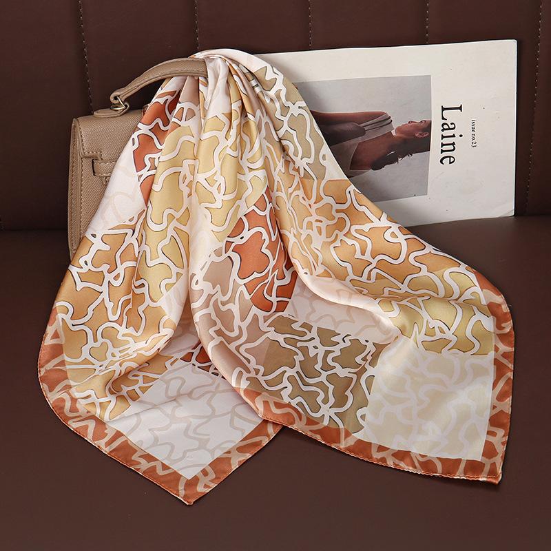 Original new imitation silk women's square scarf spring and autumn plaid square leopard print scarf neck protection scarf silk scarf