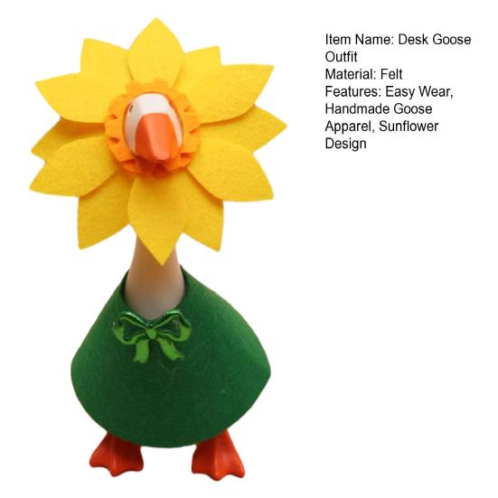 1 Set Mini Desk Goose Outfit Spring Summer Cute Sunflower Hat And Green Dress Felt Desk Goose Costume for 7 Inch Goose Statue Home Office Table Decor