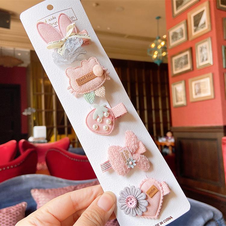 5 Pieces Set Cute Baby Handmade Cartoon Hairpin Lovely Little Girl Flower Side Clip Children Hair Accessories Kids Hair Clips