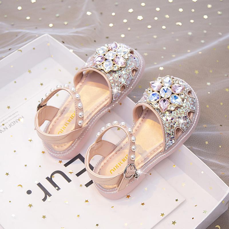 

Girls shoes children s princess bag head sandals 2025 new spring and summer models little girl baby crystal big children soft sole 34 розовый