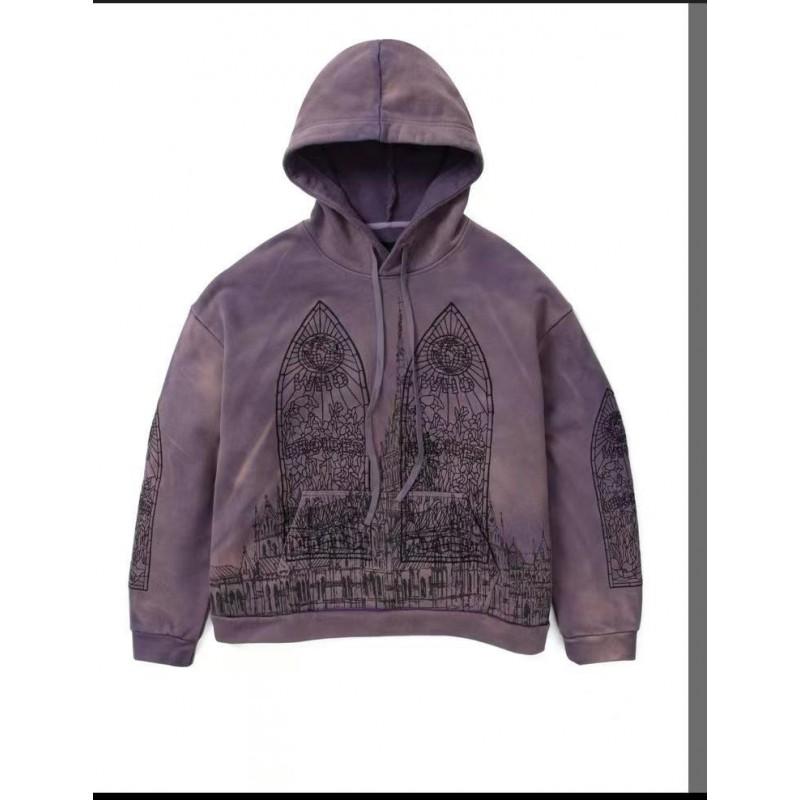 Oversized Hooded Sweatshirt With Vintage Print Y2K Goth Streetwear Unisex Loose Fit Fall Casual Top