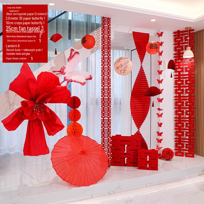Double Happiness Red Koi Wedding Ornament - Chinese Style Paper Cut Decoration Set for Engagements and Windows