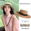 Women's Wide Brim Flat Top Straw Fedora - Summer 2025 Beach Sun Hat