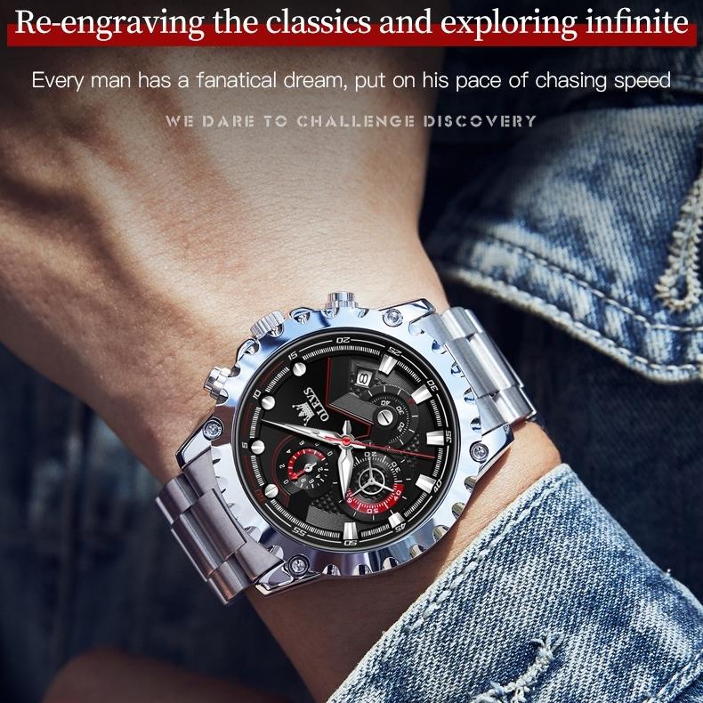 OLEVS Merkeklokke lysende stor urskive multifunksjons herreklokke herreklokke