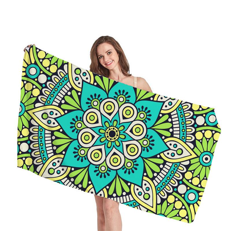 Ethnic Mandala Geometry Digital-printed Polyester Superfine Fiber Double-sided Fleece Beach Vacation Bath Towel, Beach Towel