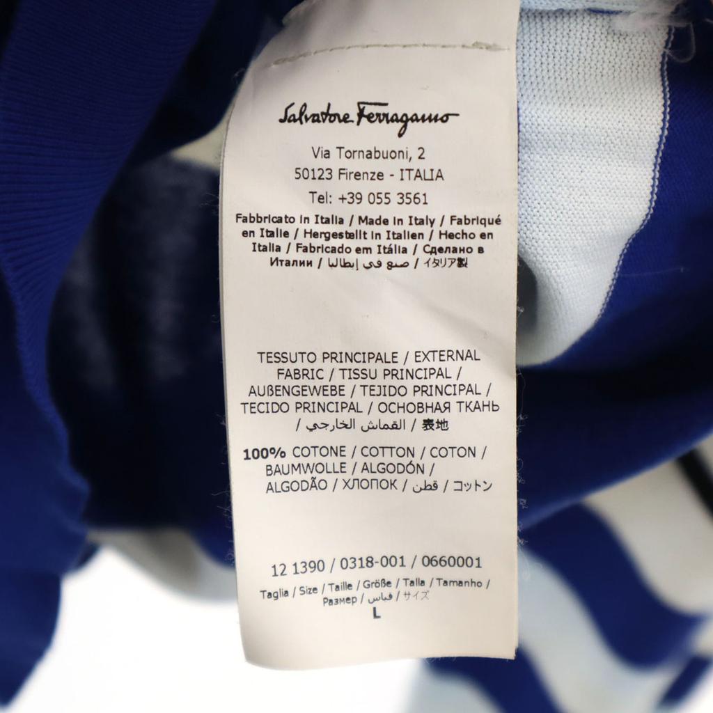 Salvatore Ferragamo made in Italy Border Pattern Long sleeve knit L blue Men's Used