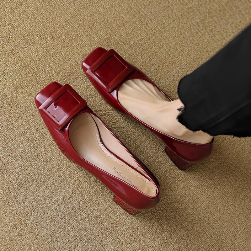 French high heels women square head a foot stirrup work shoes shallow mouth temperament commuter single shoes