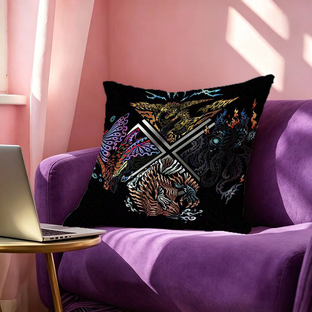 Game MMonsterHunter Square DoubleSided printed Pillow Case Bedroom Bedside Pillow Sofa Cushion Cover