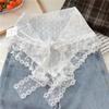 Retro Lace Edged Silk Triangle Scarf and Midi Skirt Combo for Women
