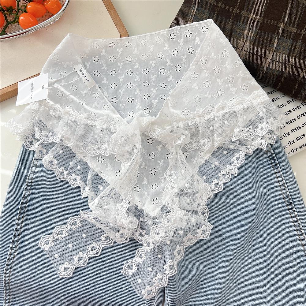 Retro Lace Edged Silk Triangle Scarf and Midi Skirt Combo for Women