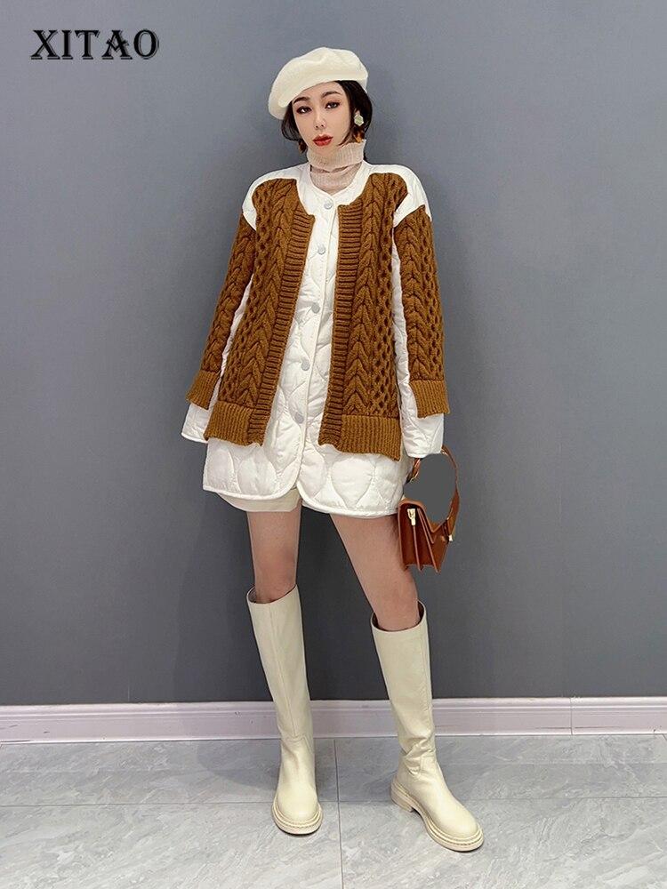 

XITAO Контрастный цвет Вязание Пэчворк Parkas SMH1090