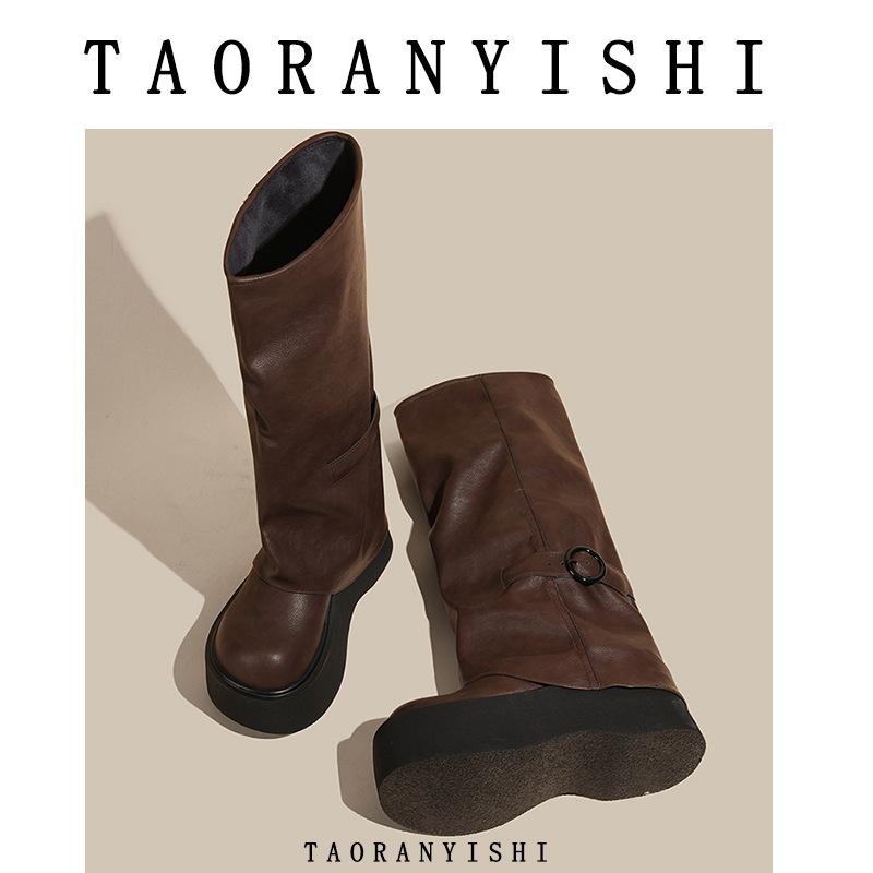 Pants boots, new in autumn and winter, but knee-length boots, thick-soled niche design, thin knight boots, small size.