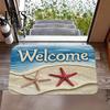 Waterproof Outdoor Patio Mats Beach House Entrance Rug, Starfish Shell Welcome Mat, Non-slip Coastal Indoor Utility Bathroom Door Mat for Front Decor