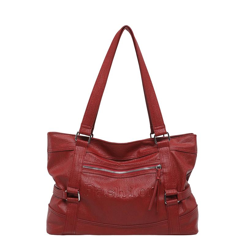 Large Leather Tote Bag with Front Zip Pocket and Adjustable Straps Stylish Women's Everyday Shoulder Bag