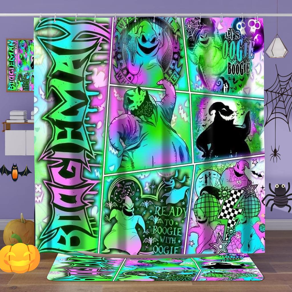 Halloween magic props Pattern Shower Curtain  Bath Sets Waterproof Non-Slip Bathroom Rug Toilet U  With 12 Hooks Home Deco