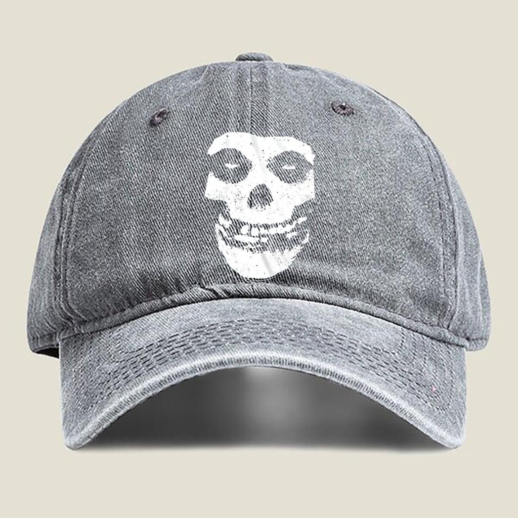 Distressed Skull Graphic Washed Baseball Cap