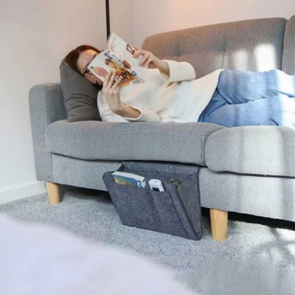 Large Capacity Felt Storage Bag Anti-slip with Pocket Bedside Hanging Bag Remote Holder