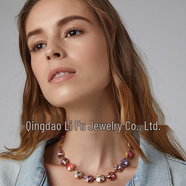 French Niche Colorful Zircon Necklace & Bracelet Set - Women's High-End Retro Choker Jewelry