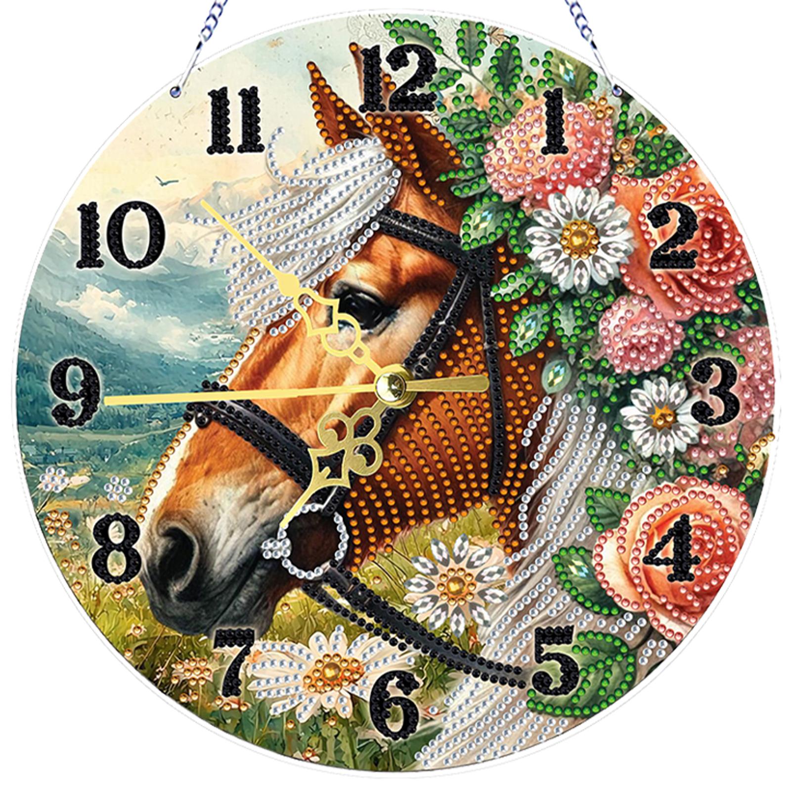 

2D Flat DIY Acrylic Diamond Painting Ornament with Clock Function 23.8x23.8cm Clock Diamond Art Hanging Kit for Home Decoration