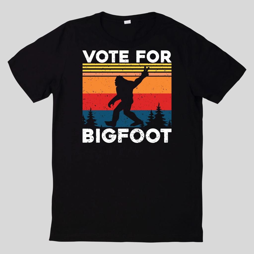 Vote for Bigfoot Retro Vintage Cotton Fun Fun Sayings Funny Cartoon 100% Cotton T-shirt Mens Tees Top-