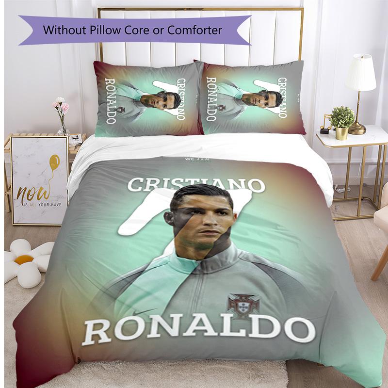 Set Lenzuola Stampate Cristiano Ronaldo 3 Pezzi Copriletto Accogliente Traspirante come Regalo per Inaugurazione Casa o Festa