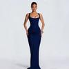 Dámské čtvercový výstřih bez rukávů maxi šaty Bodycon vysoký pas řasené řasené mořská panna večerní šaty