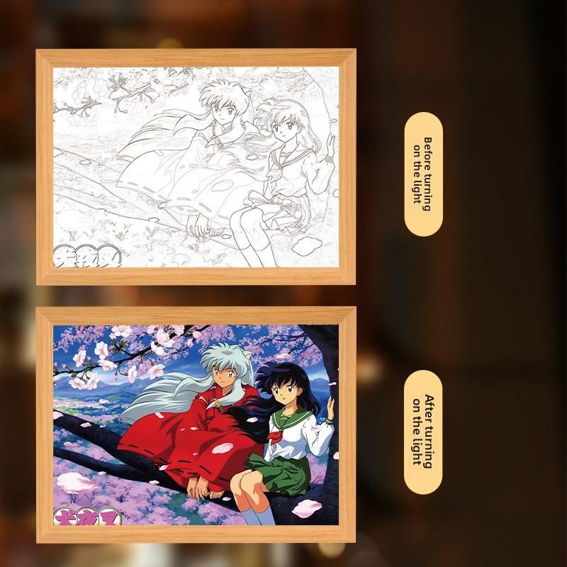 23cm/9.06in Inuyasha 3D Anime Motion Night Light Painting Table Lamps Ge Wei Peripherals Bedroom Desk Collectible Birthday Gifts