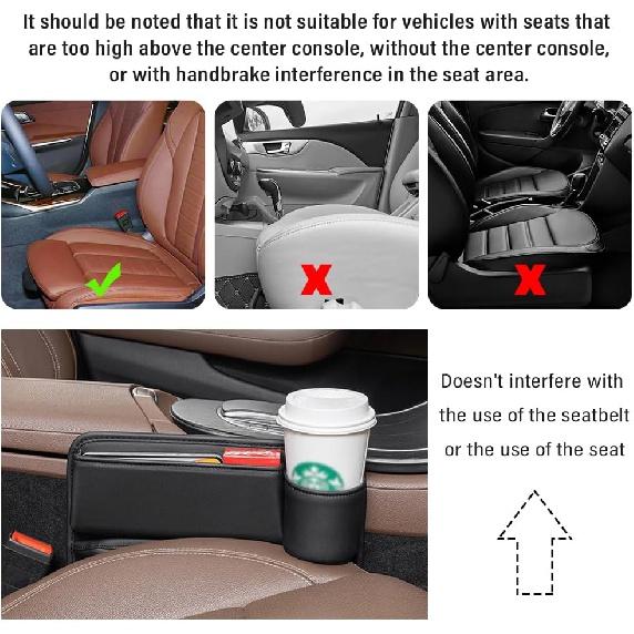 2PCS Car Seat Gap Filler Organizer with Car Cup Holder,Leather Car Side Seat Gap Filler Keeps Car Interior Tidy,Multifunctional Universal Car Front