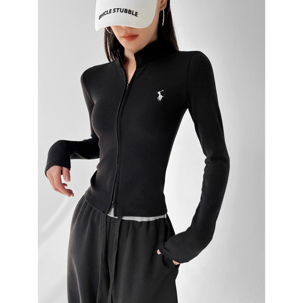 Double Zipper American Cardigan Embroidered Long Sleeve Girl Spring Design Skinny Versatile Cardigan Top Girl