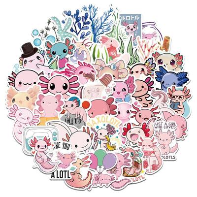 50 Cute Axolotl Salamander Graffiti Stickers for Luggage, Water Bottles, Refrigerators, and Scooters