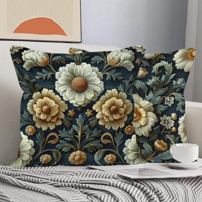 Artistic Floral Print Pattern Home Decor Pillowcase Bedroom Living Room Sofa Decoration Polyester Cushion Cover With Zipper