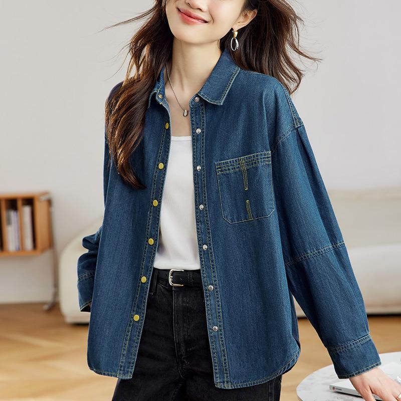 Blue Denim Jacket for Women's Spring and Autumn New Style Shirt Top Hong Kong Style Retro Layered Shirt