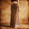 Women's Vintage Western Style Long Skirt Mesh Panel Beaded Detail High Waist Semi Sheer Overlay Maxi Skirt