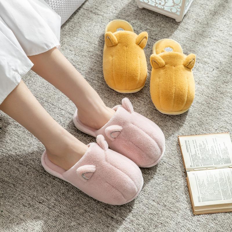 New Cute Cartoon Fabric Plush Cotton Slippers Winter Non-slip Couple Home Warm Home Indoor Cotton Shoes