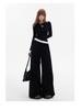 Women's 2-Color Elastic Waist Wide-Leg Pants with Drawstring - Spring 2025 Casual Slim Straight Floor-Length Drape Style