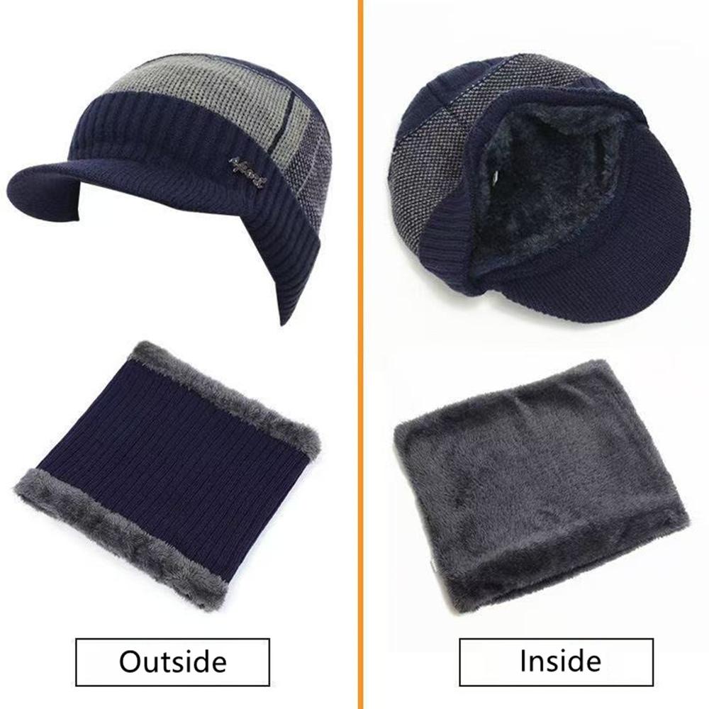 Men Winter Warm Set Classic Plush Fur Lined Winter Hat Male Outdoor Keep Warm Fashion Hat Cap