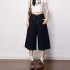 Fashion Dark Blue High Waist Casual Wide Leg Cropped Capri Denim Pants For Women Loose Straight Slimming FigureFlattering AllMatch Capri Trousers