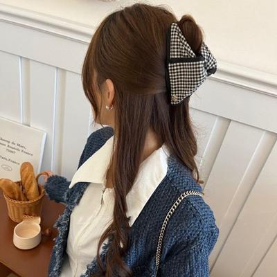 1pc High End Black and White Checkered Bag Fabric, Triangle Grip Shark Clip Hair Clip, BB Clip Rhinestone Knot Hair Accessory