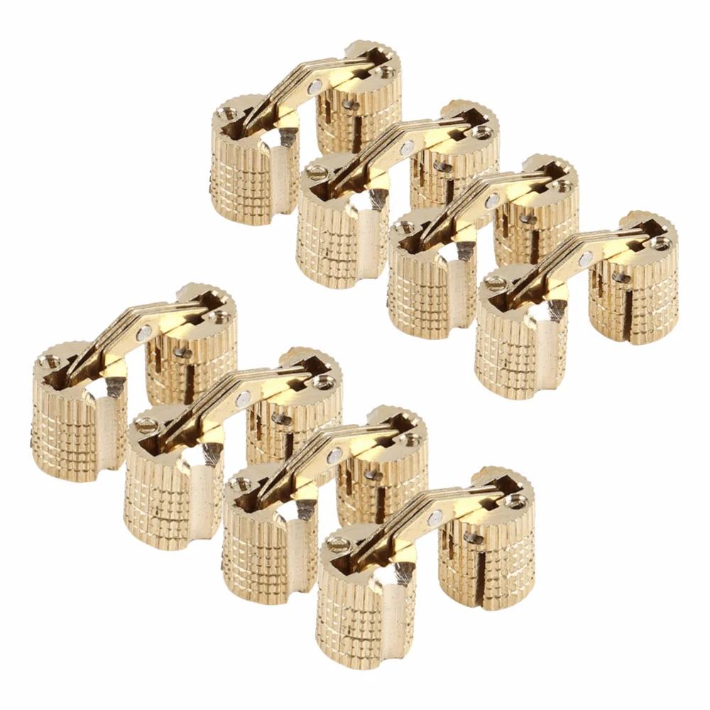 8PCS 8mm Cabinet Hinge Brass 180 Degree Opening Angle Barrel Hinge With Screws Invisible Furniture Hinge Cabinet Installation