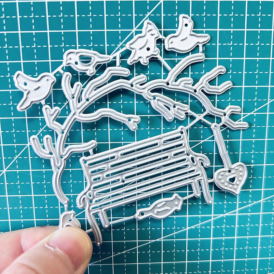 Vögel auf den Ästen Parkbank Metall Schneidformen Schablone für DIY Scrapbooking Fotoalbum Prägepapier Karten Basteln Stanzteile